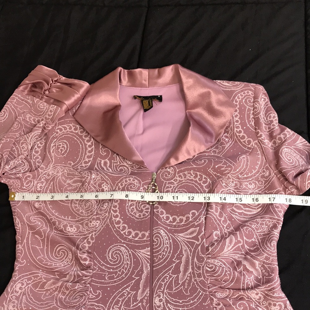 Oblique 2 Piece Sparkly Crepe Chiffon & Satin Dusty Rose Jacket & Skirt; Size10 - Picture 11 of 16